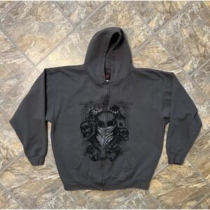 Mad Engine Zip Up Hoodie Mens 2XL Gray Vintage Y2K Skull Graphic Print